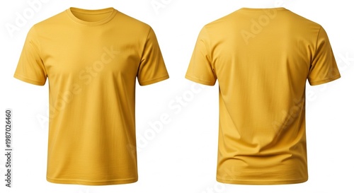Plain yellow t-shirt shown front and back isolated on white background studio product shot