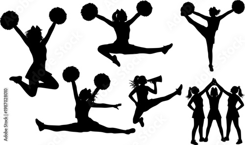 Cheerleader silhouette, Cheerleader Cut Files, Cheer, Cheer Girls Silhouette Bundle, Cheerleader silhouettes, Cheerleader girl vector
