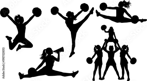 Cheerleader silhouette, Cheerleader Cut Files, Cheer, Cheer Girls Silhouette Bundle, Cheerleader silhouettes, Cheerleader girl vector
