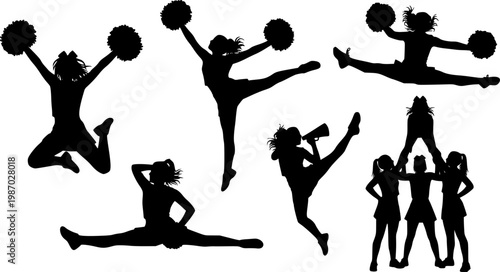 Cheerleader silhouette, Cheerleader Cut Files, Cheer, Cheer Girls Silhouette Bundle, Cheerleader silhouettes, Cheerleader girl vector
