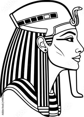 Queen Cleopatra VII Profile Elegant Line Art Vector
