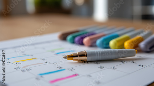 Thru-hiker color-codes resupply calendar on paper calendar with highlighters, each mail drop town circled with expected arrival dates, spring kitchen planning session, Appalachian Trail preparation,