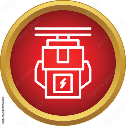 Electric motor generating power, represented as a simple white line icon on a circular red background