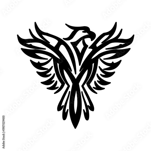 This set of black eagle and angel wing vector illustrations features tribal silhouette designs and feathered heart symbols for freedom-inspired tattoo art
