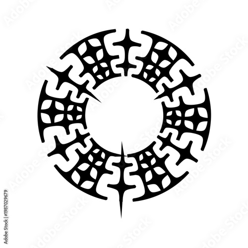 Vintage black floral lace ornament in a round mandala design featuring ornate vector elements for a decorative circular frame