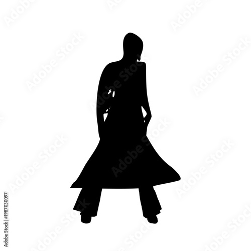 Black silhouette vector illustration of a fashion lady in a gown dress dancing with an elegant body shape and outline