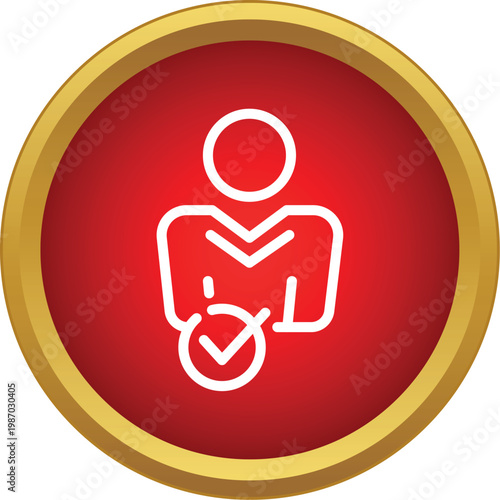 User icon in red button with golden border showing successful profile verification