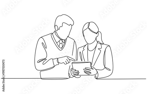 Continuous one line drawing of a diverse group of people standing together representing teamwork, community, professional business team.