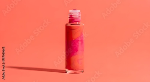 Coral Pink Lip Gloss Tube, Cosmetic Beauty Product, Makeup Application, Studio Shot