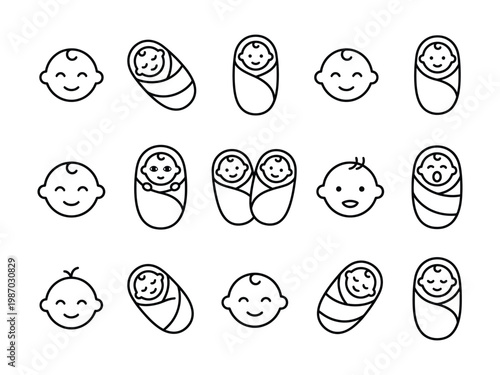 Baby faces and swaddled infants icons with baby shower welcome illustration collection sleeping parenting childhood innocence adorable happiness development
