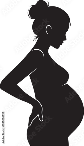 Pregnant Woman Side View Black Silhouette Vector
