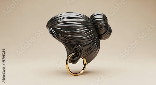 Sleek Dark Hair Bun with Gold Hoop Earring, Elegant Updo, Minimalist Beauty Portrait
