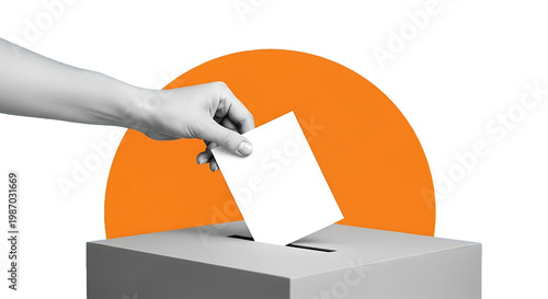 Hand putting ballot paper into a box PNG isolated on transparent background