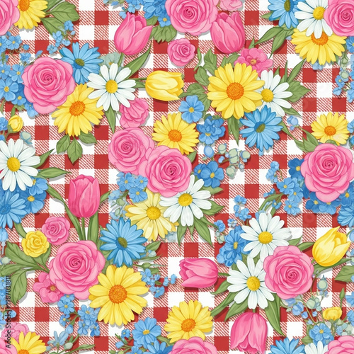 Vintage pink rose blossom garden illustration featuring a seamless floral pattern with green leaf accents for elegant vector wallpaper and summer nature decor design