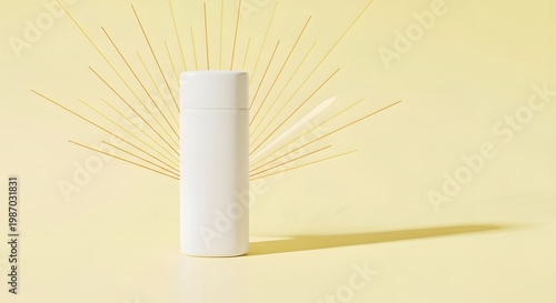 Minimalist White Balm Container, Skincare Product Packaging, Soft Yellow Background, Studio Shot