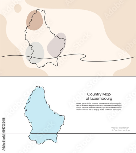 Continuous line drawing of Luxembourg map. Map design for Education, Travel between cities in Luxembourg, infographics, Science, Web Presentation. Luxembourg map concept with soft pastel colors.