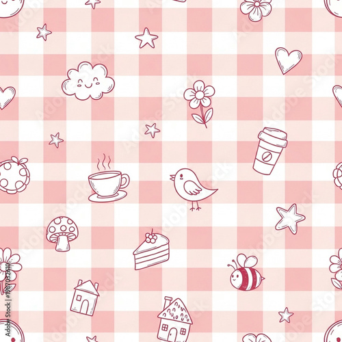 Seamless pink cupcake and sweets pattern with cute vintage style for baby cards, weddings, and birthday designs