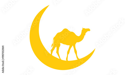 Golden Camel on Crescent Moon Minimal Desert Illustration Islamic Theme