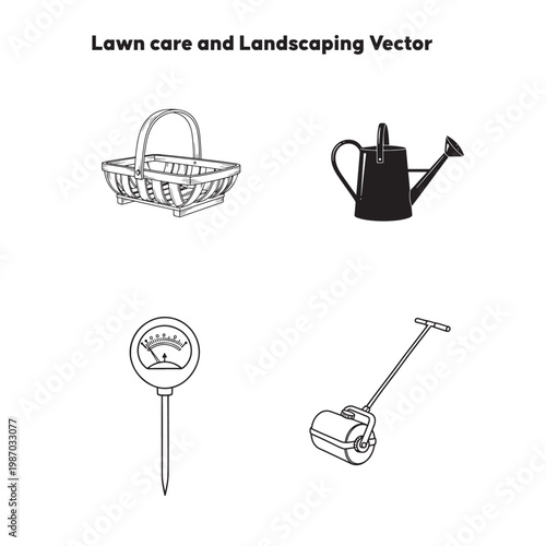 Four gardening tools on white background