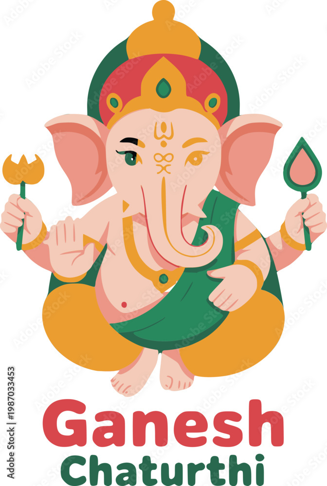 Fototapeta premium Ganesh Chaturthi Hindu Festival Cartoon Character Illustration
