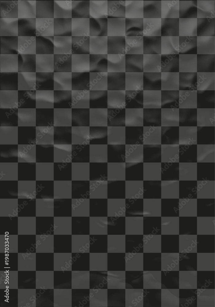 Fototapeta premium Abstract dark wavy smoke texture behind checkerboard grid isolated on transparent background