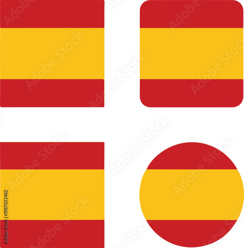 Set of spanish flag vector in rectangle square rounded square and circle shapes