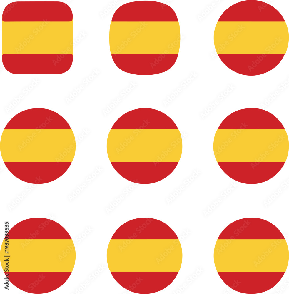 Obraz premium Set of spanish flag vector in various shapes and sizes isolated on white background