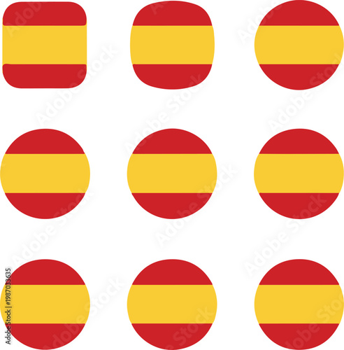 Set of spanish flag vector in various shapes and sizes isolated on white background