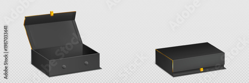 Magnet box 3d mockup, closed and open container