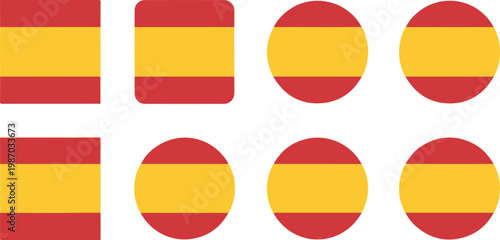 Spanish flag icons in various shapes and sizes isolated on white background