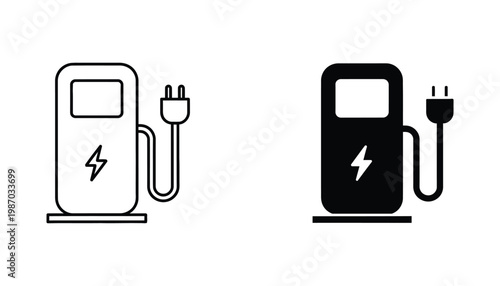 Electric Vehicle Charging Station Symbol Icons Sustainable Energy Mobility