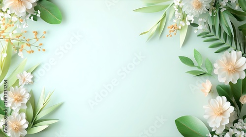 Elegant floral border with soft green background.