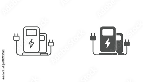 Electric Vehicle Charging Station Power Refuel Service Sustainable Infrastructure Icon Design