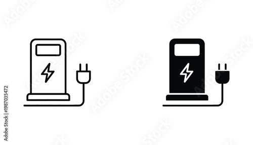 Electric Car Charging Station Icon Vehicle Power Plug Symbol Renewable Energy Point