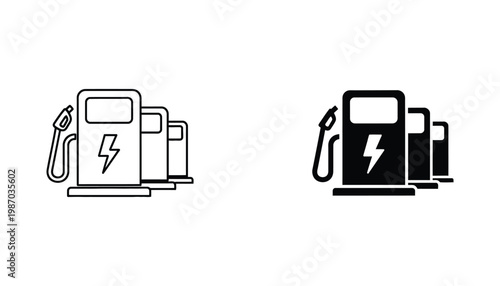 Electric Vehicle Charging Station Icon Set Sustainable Energy Future