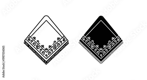 Handkerchief with decorative border icon set