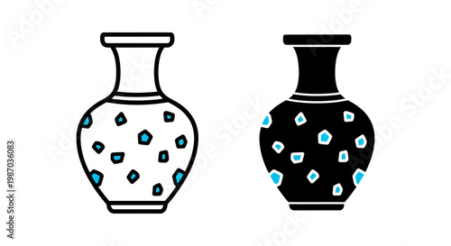 Two decorative vases with blue geometric patterns