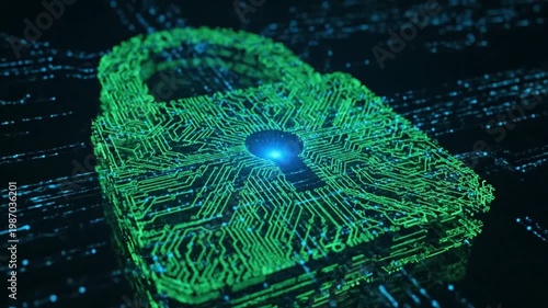 Wallpaper Mural A glowing green digital padlock secures a futuristic circuit board background with blue lines. Torontodigital.ca