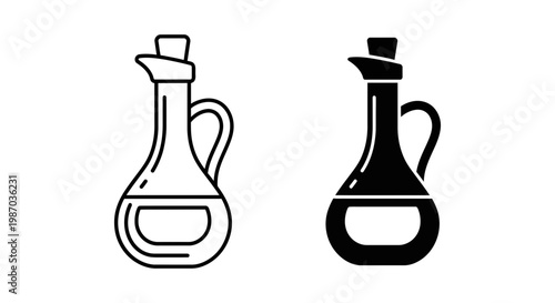 Oil and vinegar bottle icons, line and solid style