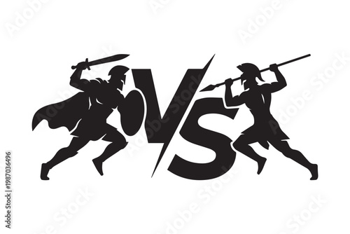 Spartan Warriors Silhouette Battle Illustration with VS Text