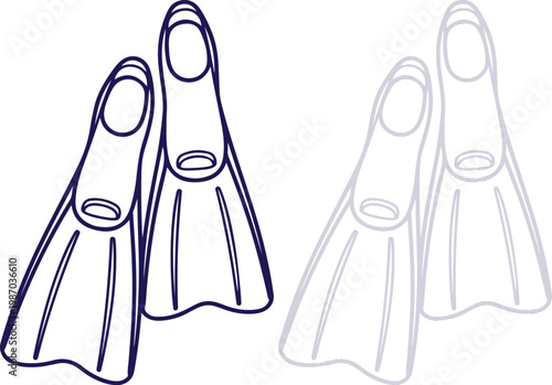 Swimming Fins Outline Line Art Isolated on White Background Vector Illustration