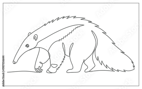 Expressive single line drawing of an anteater, minimalist wildlife art, isolated on white, perfect for conceptual and unique designs