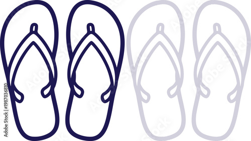Flip-flops Outline Vector Line Art Two Pairs Isolated on White Background