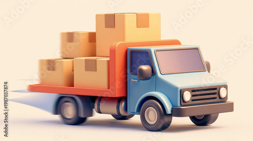 Cartoon truck transporting cargo boxes - Generative AI