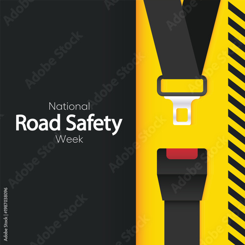 Vector illustration on the theme of National Road safety week, focusing on celebrating road safety heroes and promoting safe, sustainable transport. Vector illustration