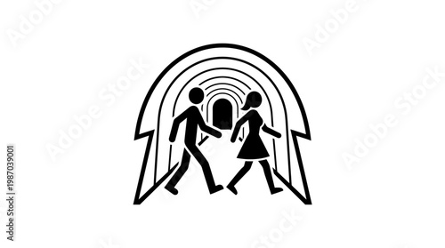 Pedestrian Tunnel Symbol with People Crossing