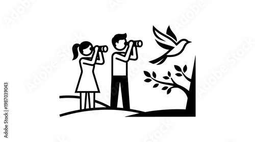 People Birdwatching With Binoculars in Nature