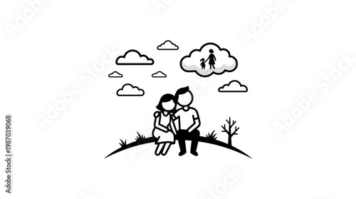 Couple Dreaming Of Family Simple Black and White Design