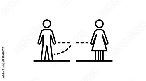 Social Distance Symbol Man and Woman with Dashed Line