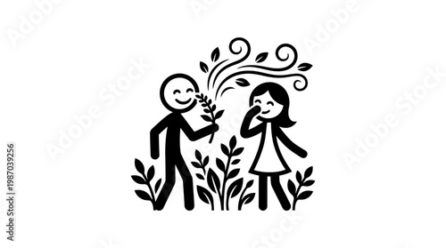 Simple Black and White Couple Smelling Flowers